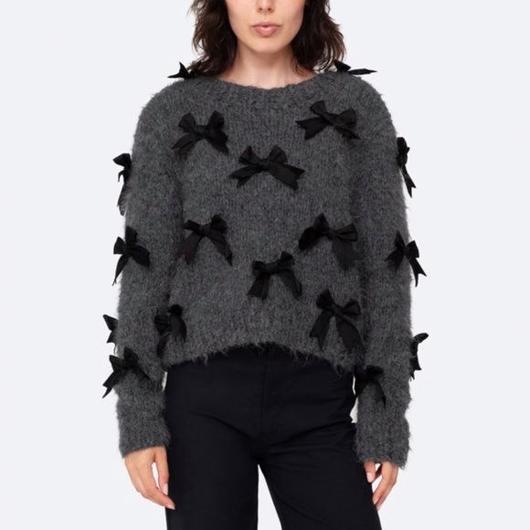 Sea New York Sweaters - SEA New York pippy gray black ribbon bow chunky knit wool sweater